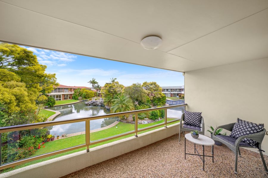 Residence balcony overlooking the pond