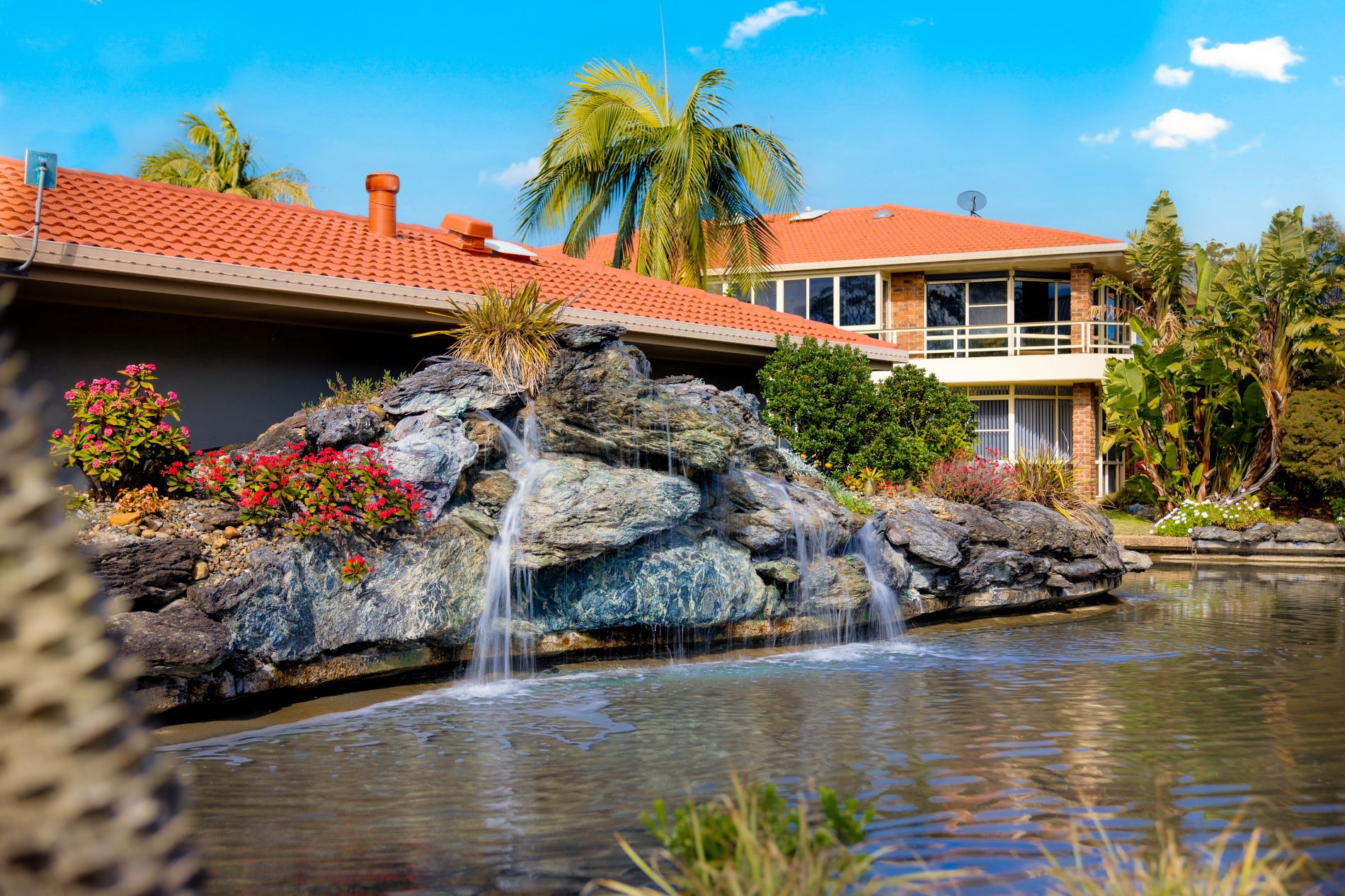 Peaceful water feature in communal pond